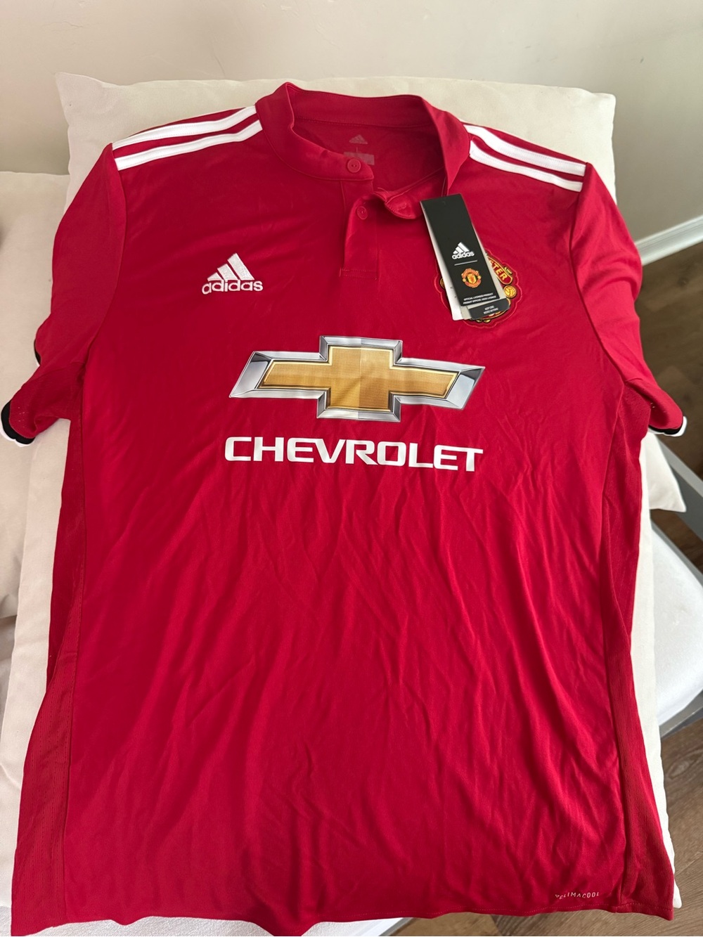 adidas Red Men’s Football Jersey with White Stripes